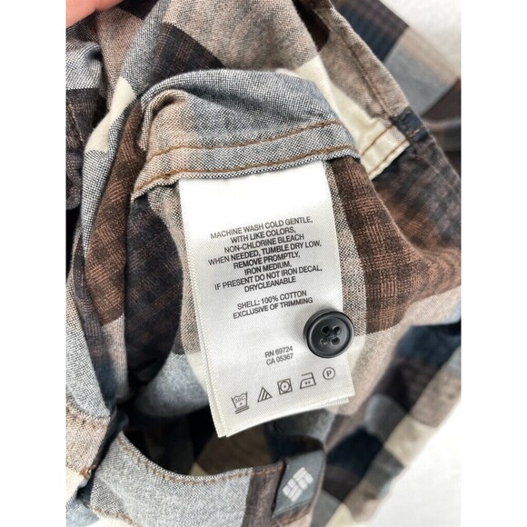 Columbia Shirt Mens Small Brown Gray Plaid Button Up‎ Long Sleeve Cotton - Picture 5 of 7